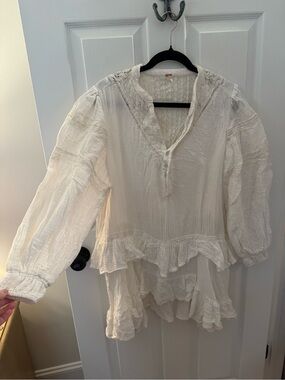 Free People Ivory Boho Ruffle Mini Dress